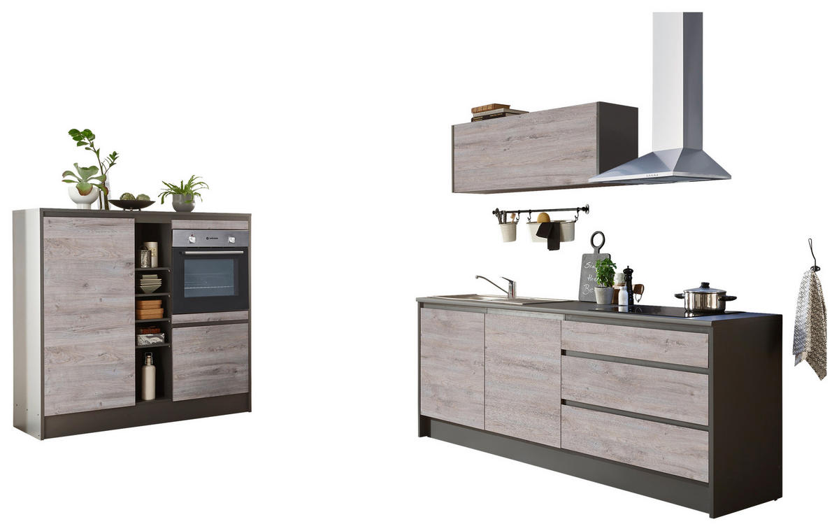 KÜCHENLEERBLOCK 210+150 cm   in Anthrazit, Eichefarben  - Eichefarben/Anthrazit, MODERN, Holzwerkstoff (210+150cm) - MID.YOU
