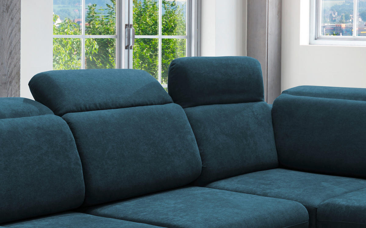 ECKSOFA Dunkelblau Mikrofaser  - Chromfarben/Dunkelblau, Design, Textil/Metall (283/228cm) - Livetastic