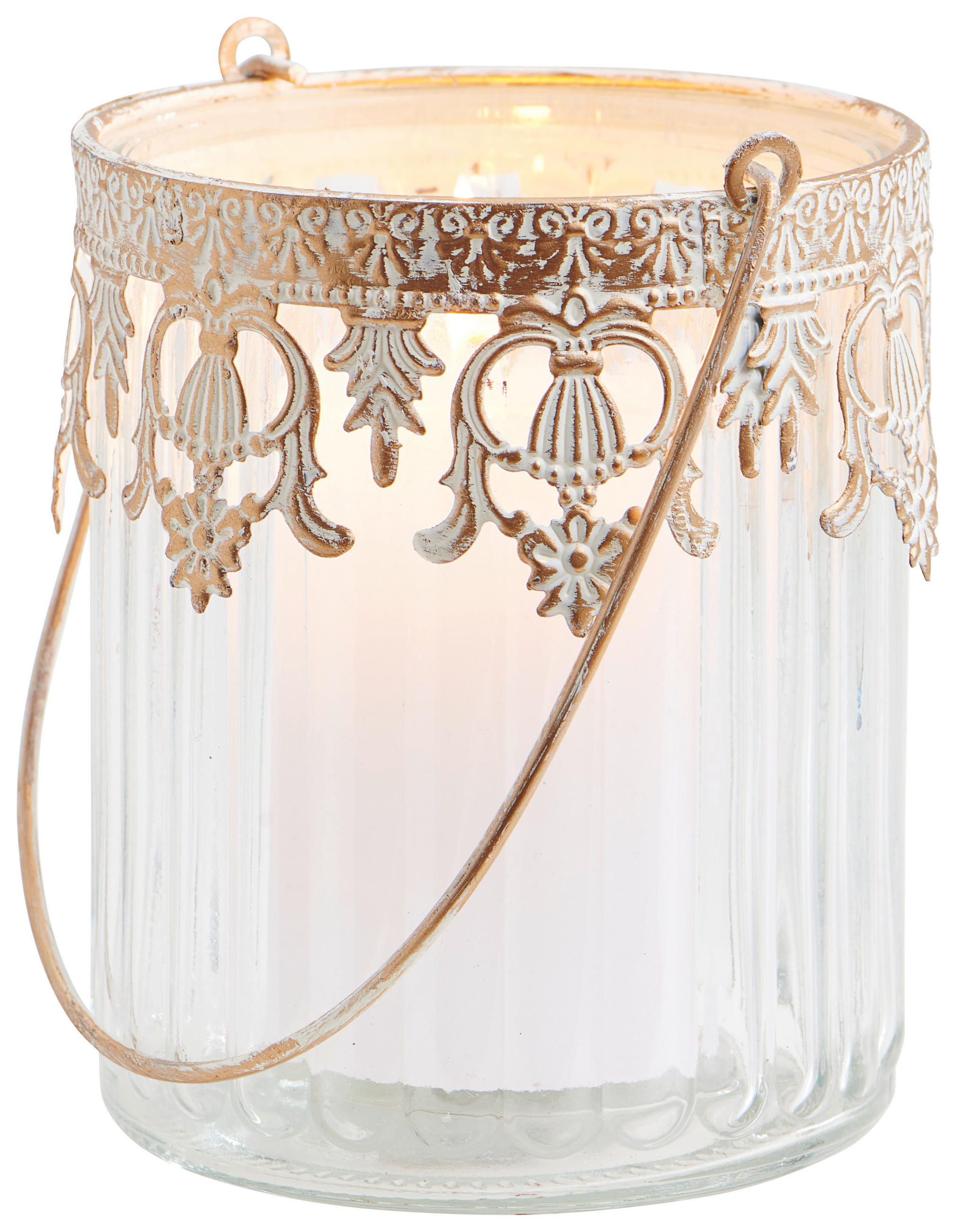 VÄRMELJUSGLAS  - vit/guldfärgad, Basics, metall/glas (8/9,5cm)