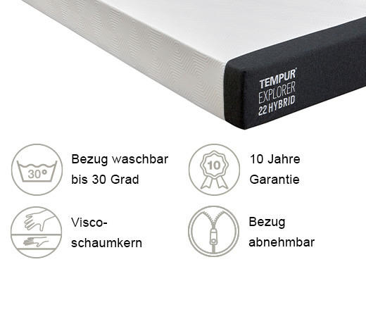 VISCOMATRATZE 90/200 cm Höhe ca. 22 cm  - Weiß, Basics, Textil (90/200cm) - Tempur