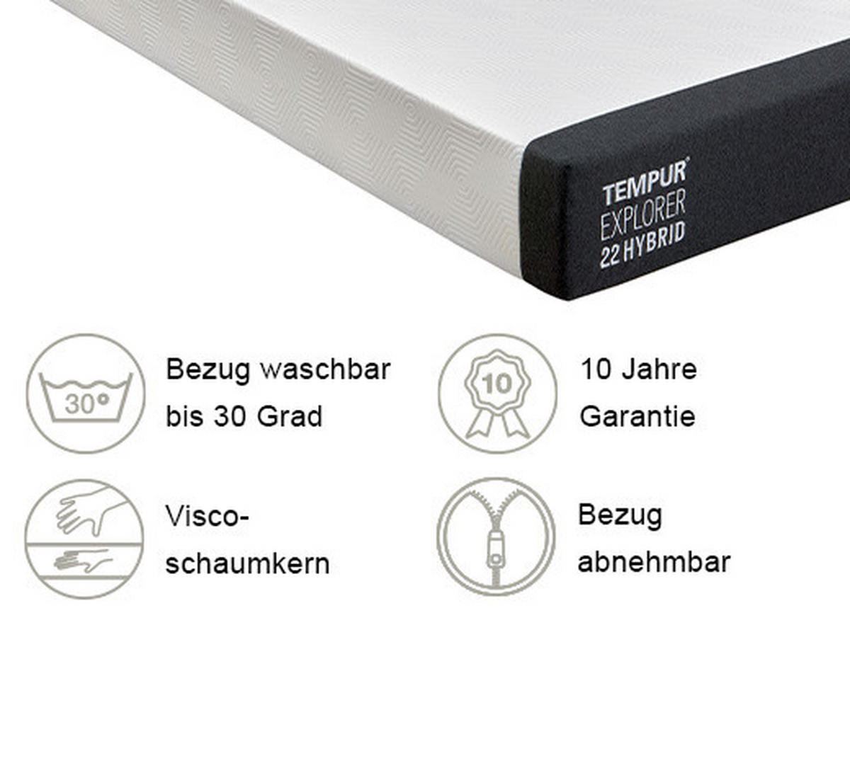 VISCOMATRATZE EXPLORER HYBRID 90/200 cm Höhe ca. 22 cm  - Weiss, Basics, Textil (90/200cm) - Tempur