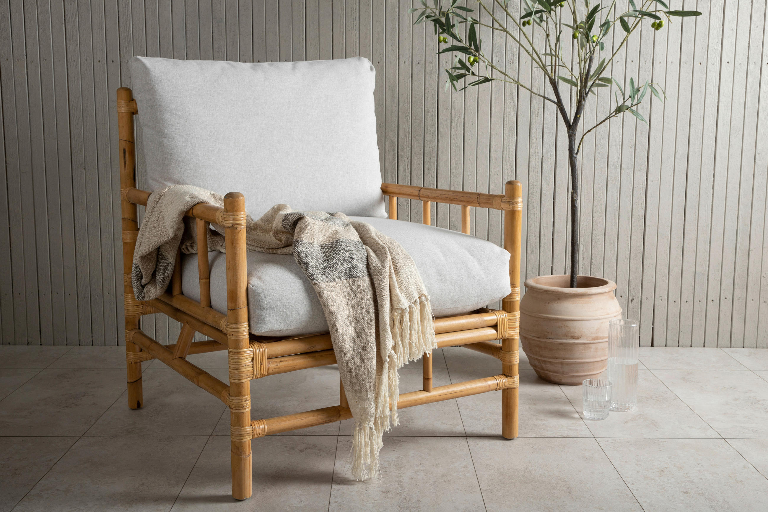 LOUNGESESSEL Hellbraun Bambus, Rattan  - Hellbraun, KONVENTIONELL, Holz/Textil (78/88/77cm) - Gardenson