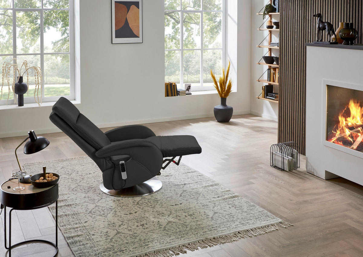 RELAXSESSEL in Leder Anthrazit  - Edelstahlfarben/Anthrazit, Design, Leder/Metall (70/108/80cm) - Cantus