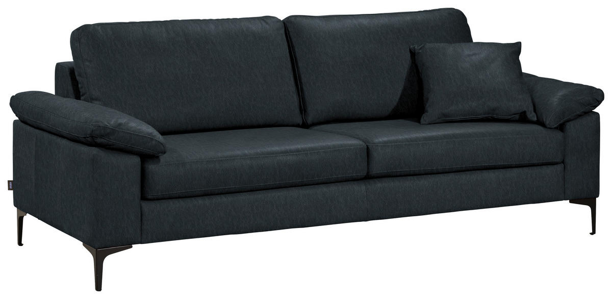 2,5-SITZER  in Echtleder Dunkelblau   - Schwarz/Dunkelblau, Design, Leder/Metall (204/83/97cm) - Schöner Wohnen