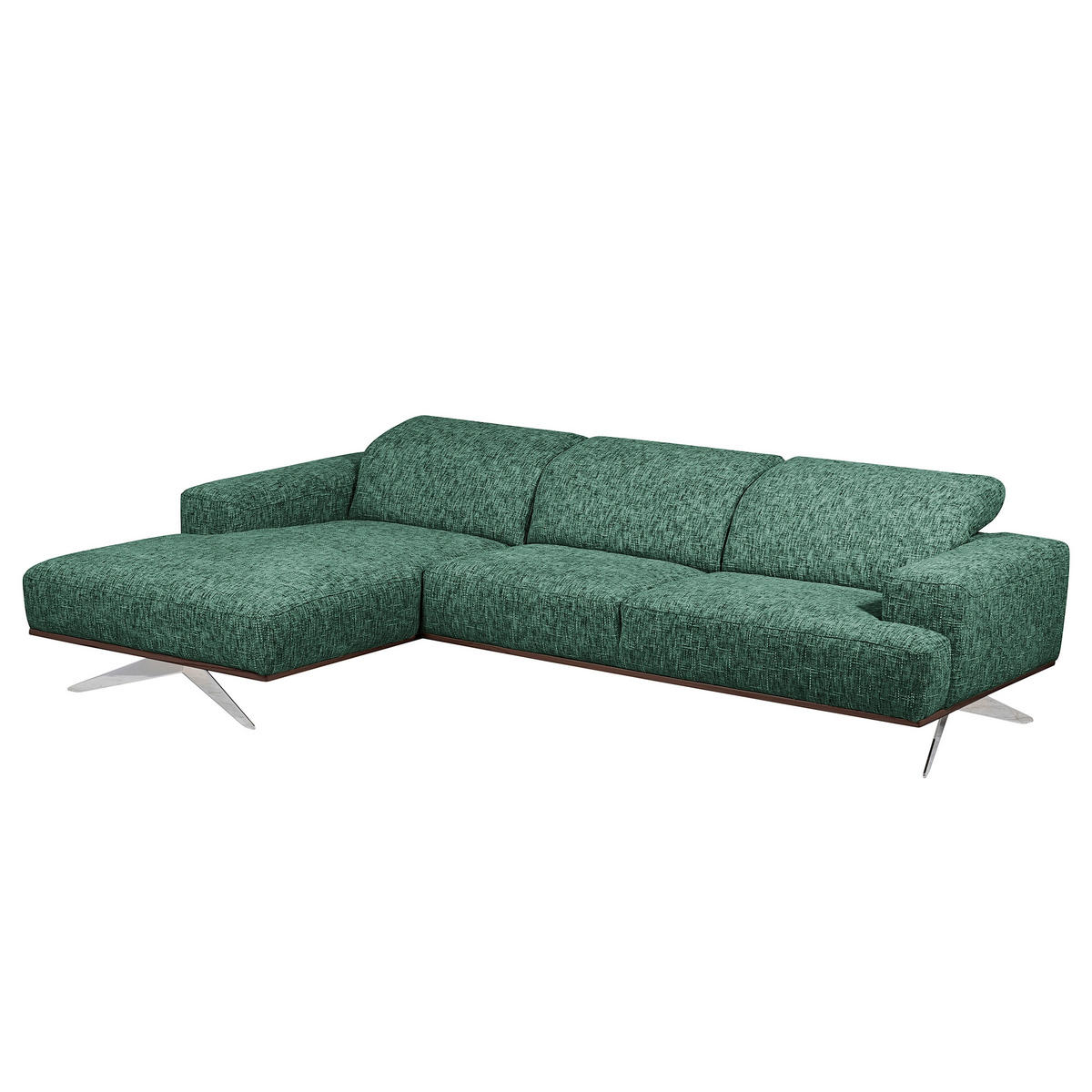 ECKSOFA Struktur Grün  - Chromfarben/Grün, Design, Holz/Textil (187/295cm) - Livetastic