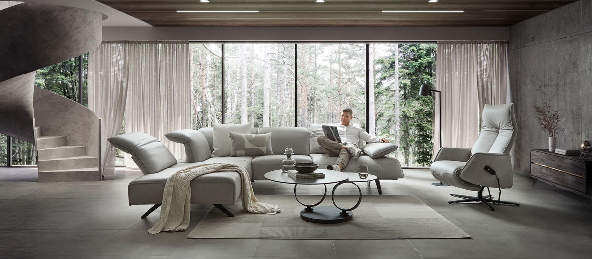 ECKSOFA  in Echtleder Greige  290/230 cm  - Greige/Anthrazit, Design, Leder/Metall (290/230cm) - Johann Jakob