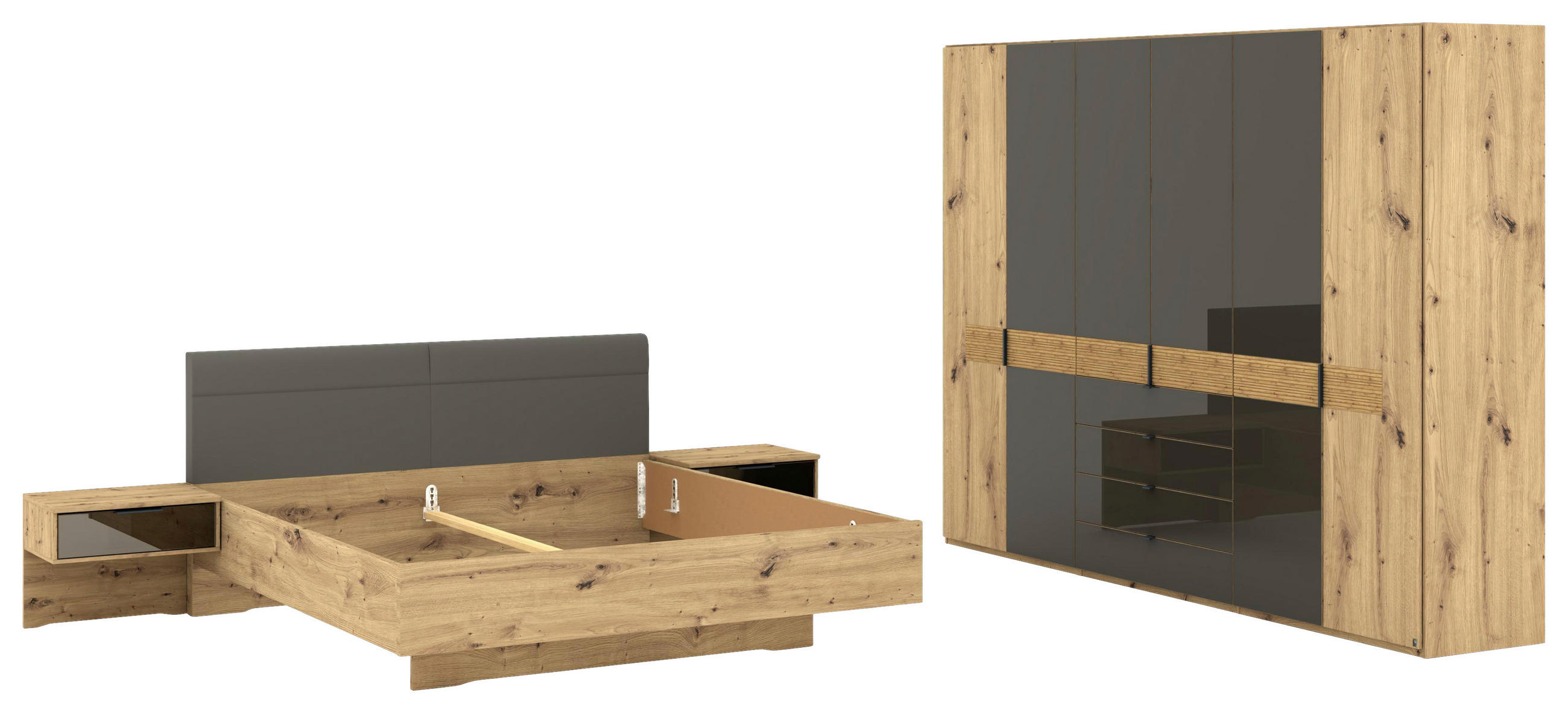 SCHLAFZIMMER Braun, Eiche Bianco  - Eiche Bianco/Braun, Design, Glas/Holz (180/200cm) - Musterring