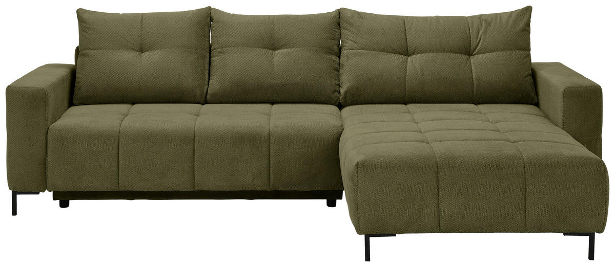 ECKSOFA Olivgrün Webstoff  - Schwarz/Olivgrün, KONVENTIONELL, Textil/Metall (292/192cm) - Carryhome