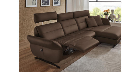 ECKSOFA in Echtleder Braun  300/157 cm  - Schwarz/Braun, Design, Leder/Metall (300/157cm) - Dieter Knoll
