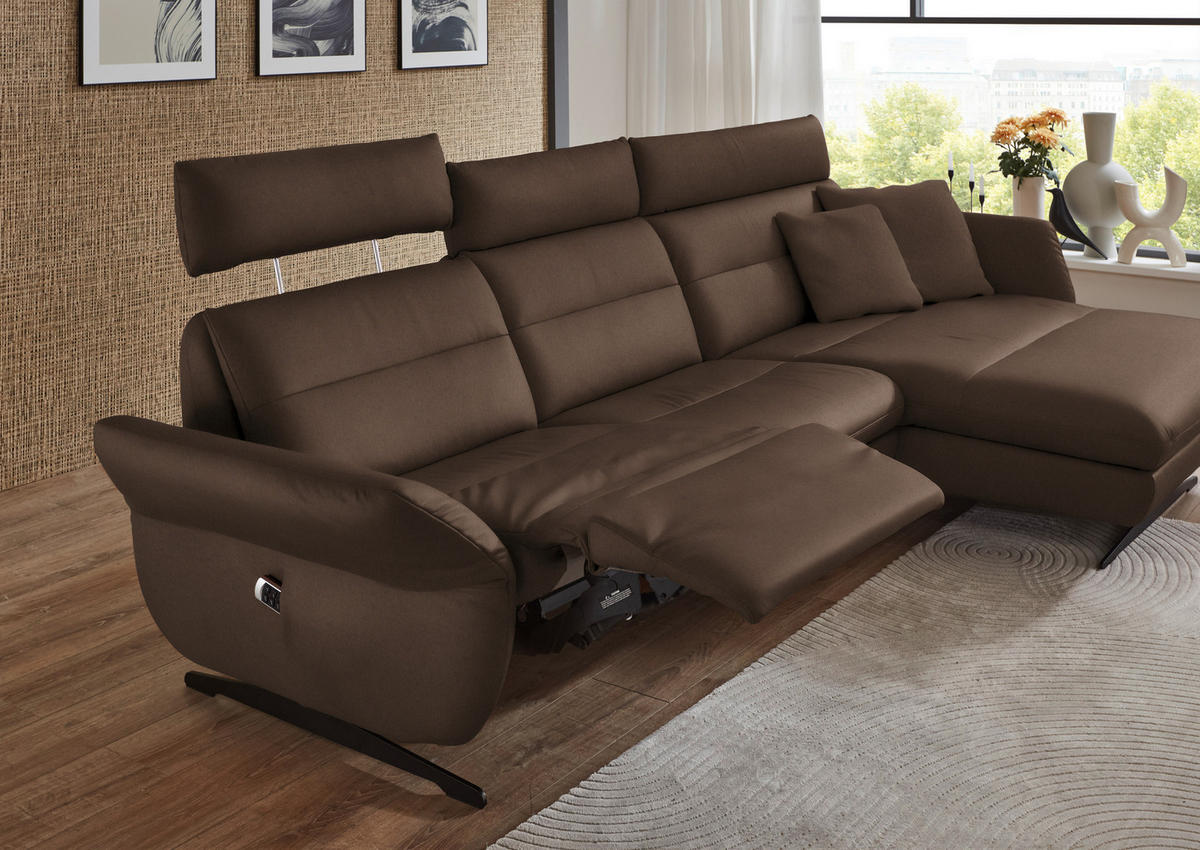ECKSOFA in Echtleder Braun  - Schwarz/Braun, Design, Leder/Metall (300/157cm) - Dieter Knoll