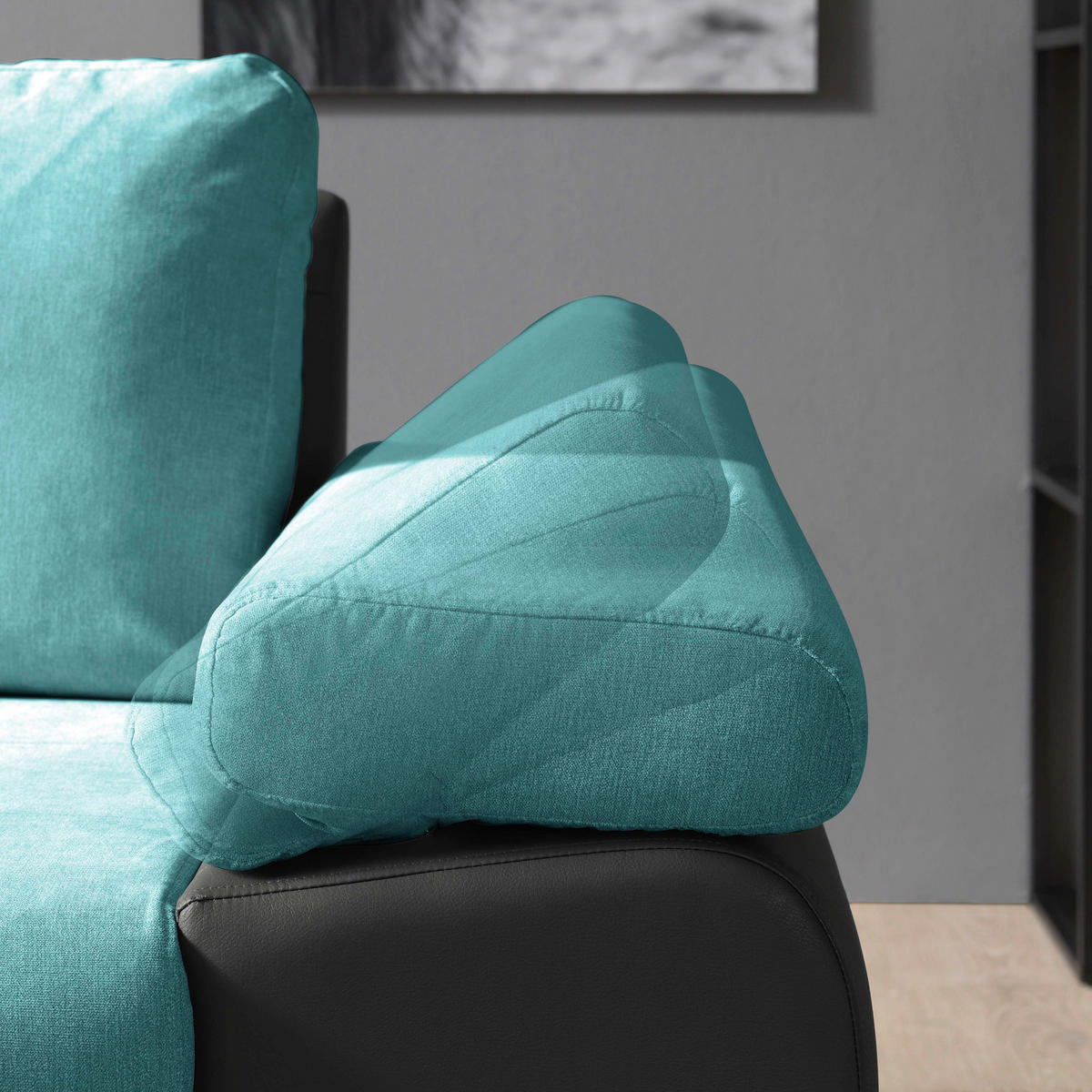 ECKSOFA in Flachgewebe Schwarz, Türkis  - Türkis/Schwarz, Design, Kunststoff/Textil (175/271cm) - MID.YOU