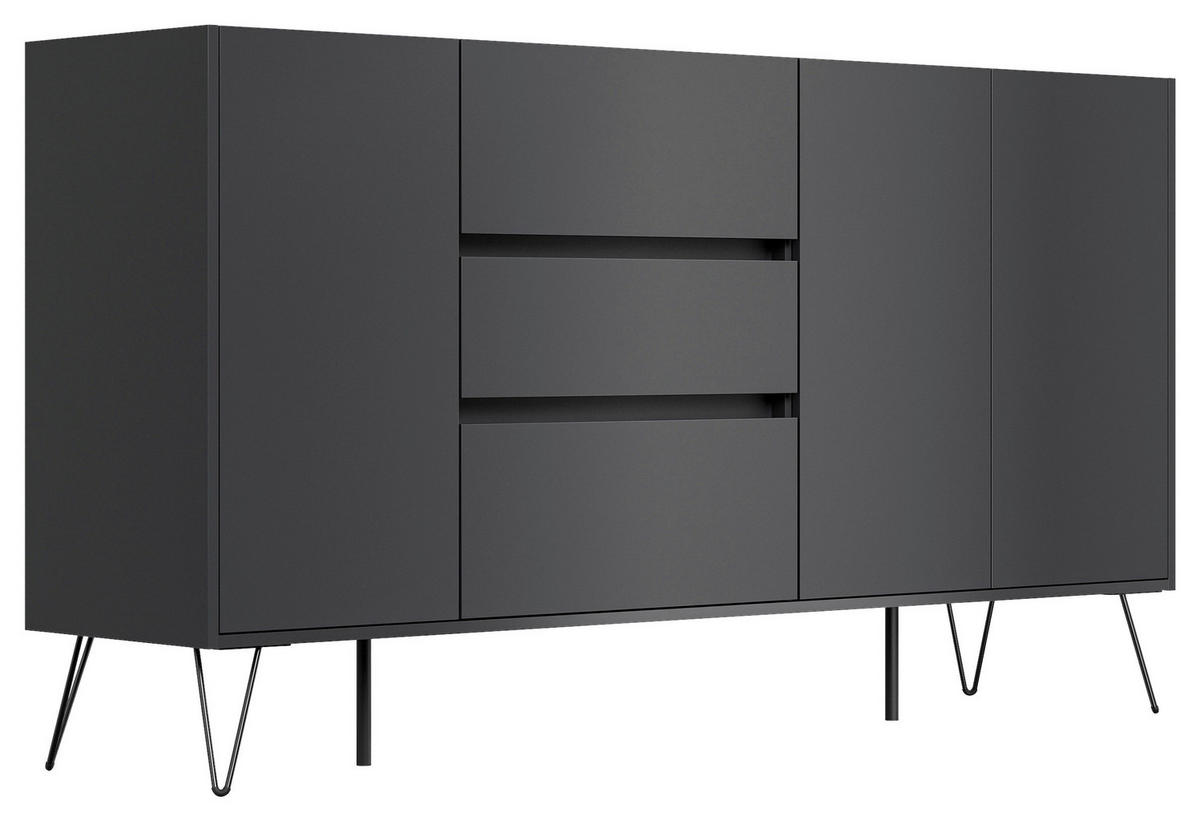 SIDEBOARD Posseik Industrial 177/93,6/42 cm 3 Schublade(n)  - Graphitfarben/Schwarz, Design, Holzwerkstoff/Metall (177/93,6/42cm) - P & B