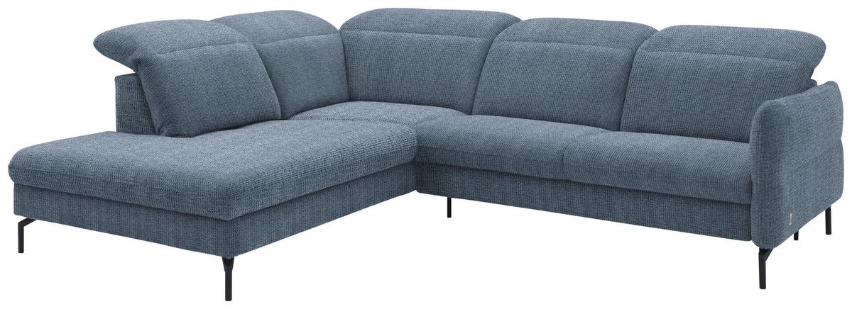 ECKSOFA in Flachgewebe Blau  - Blau/Schwarz, Design, Textil/Metall (233/299-313cm) - Dieter Knoll