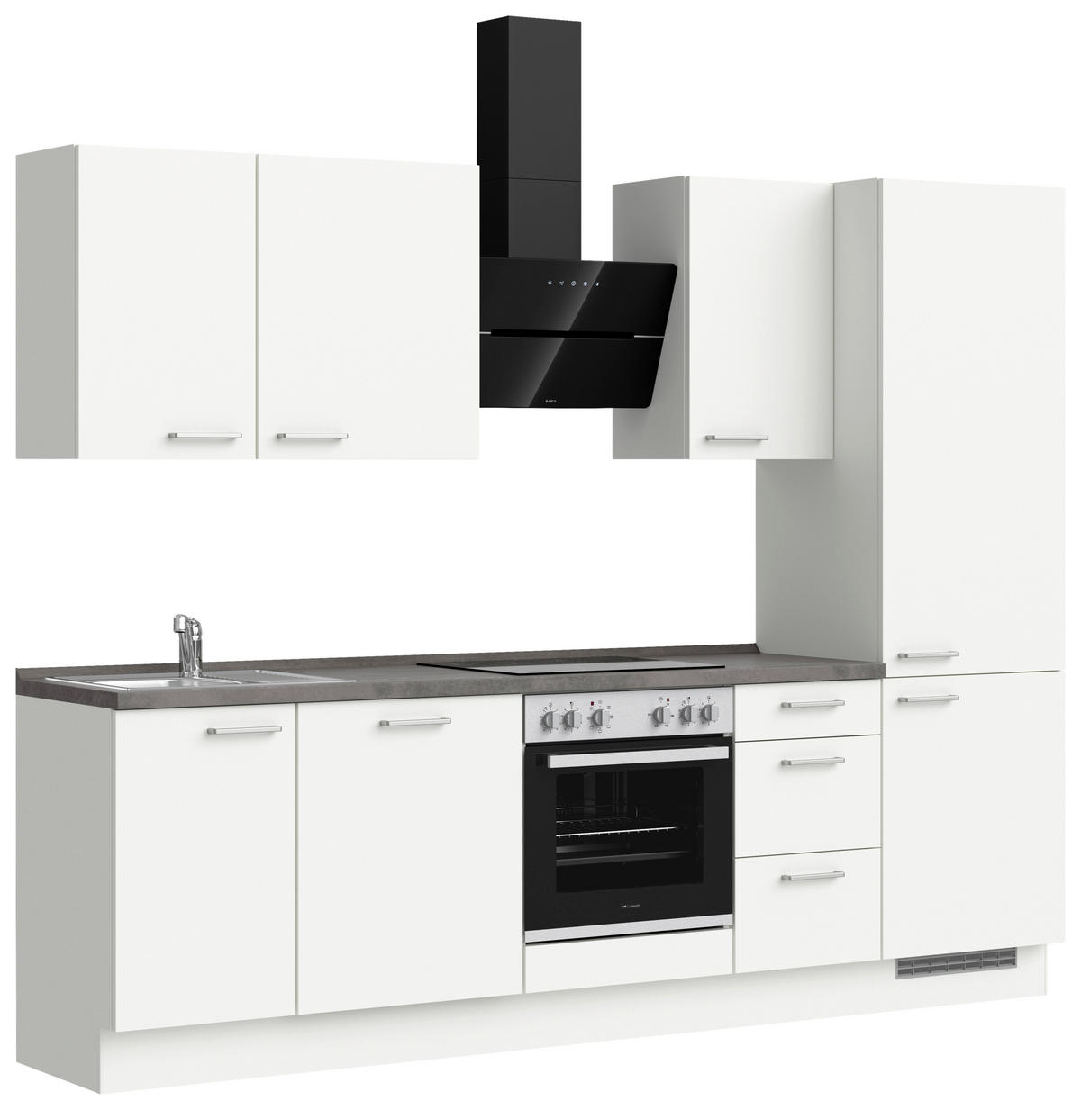 BUCĂTĂRIE FĂRĂ ELECTROCASNICE  - alb/culoare inox, Modern, metal/material pe bază de lemn (270cm) - Nobilia