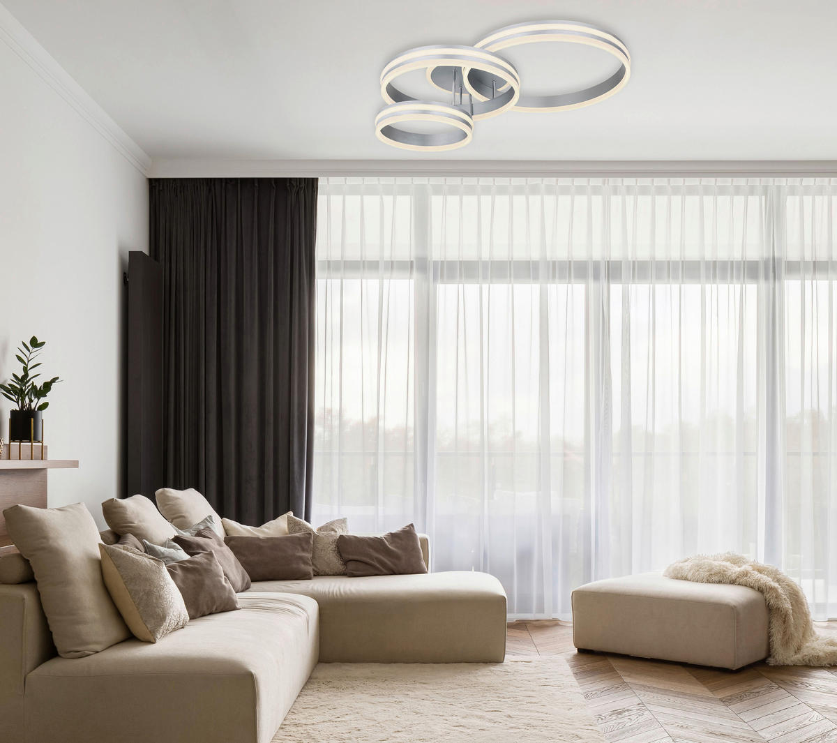 LED-DECKENLEUCHTE 80/60/20 cm   - Opal/Grau, Design, Kunststoff/Metall (80/60/20cm)