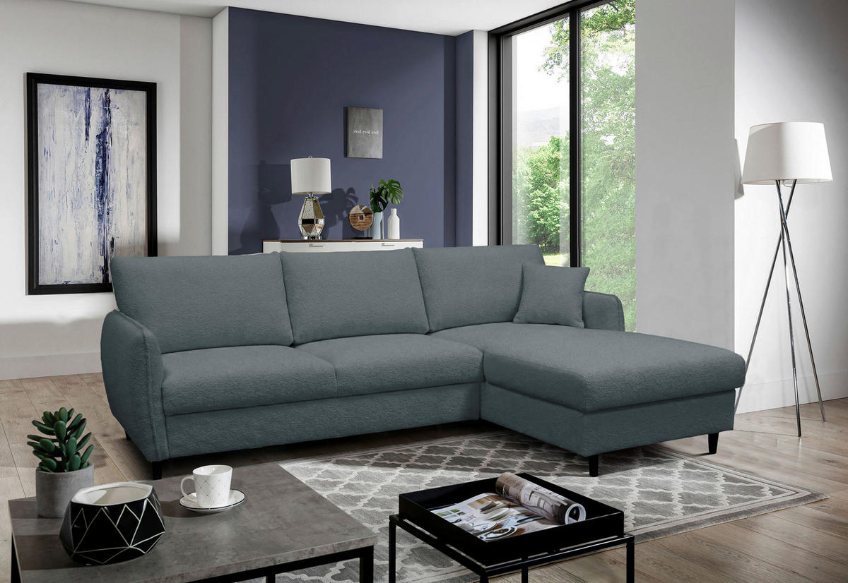 ECKSOFA LAPIT Grau Chenille Zierkissen, Rückenkissen, Bettkasten  - Schwarz/Grau, Design, Holz/Textil (240/170cm) - MID.YOU