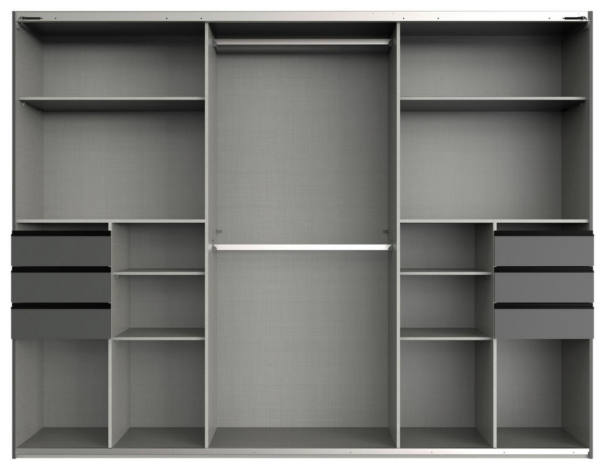 SCHIEBETÜRENSCHRANK 313/208/64 cm 3 Tür(en)-türig  - Schwarz/Graphitfarben, KONVENTIONELL, Glas/Holzwerkstoff (313/208/64cm) - P & B