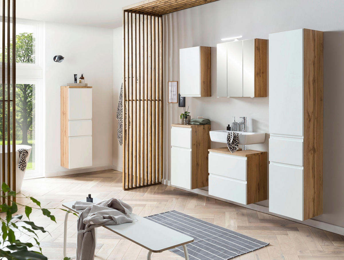 SPIEGELSCHRANK 60/64/20 cm  - Edelstahlfarben/Eiche Wotan, MODERN, Glas/Holzwerkstoff (60/64/20cm) - Held