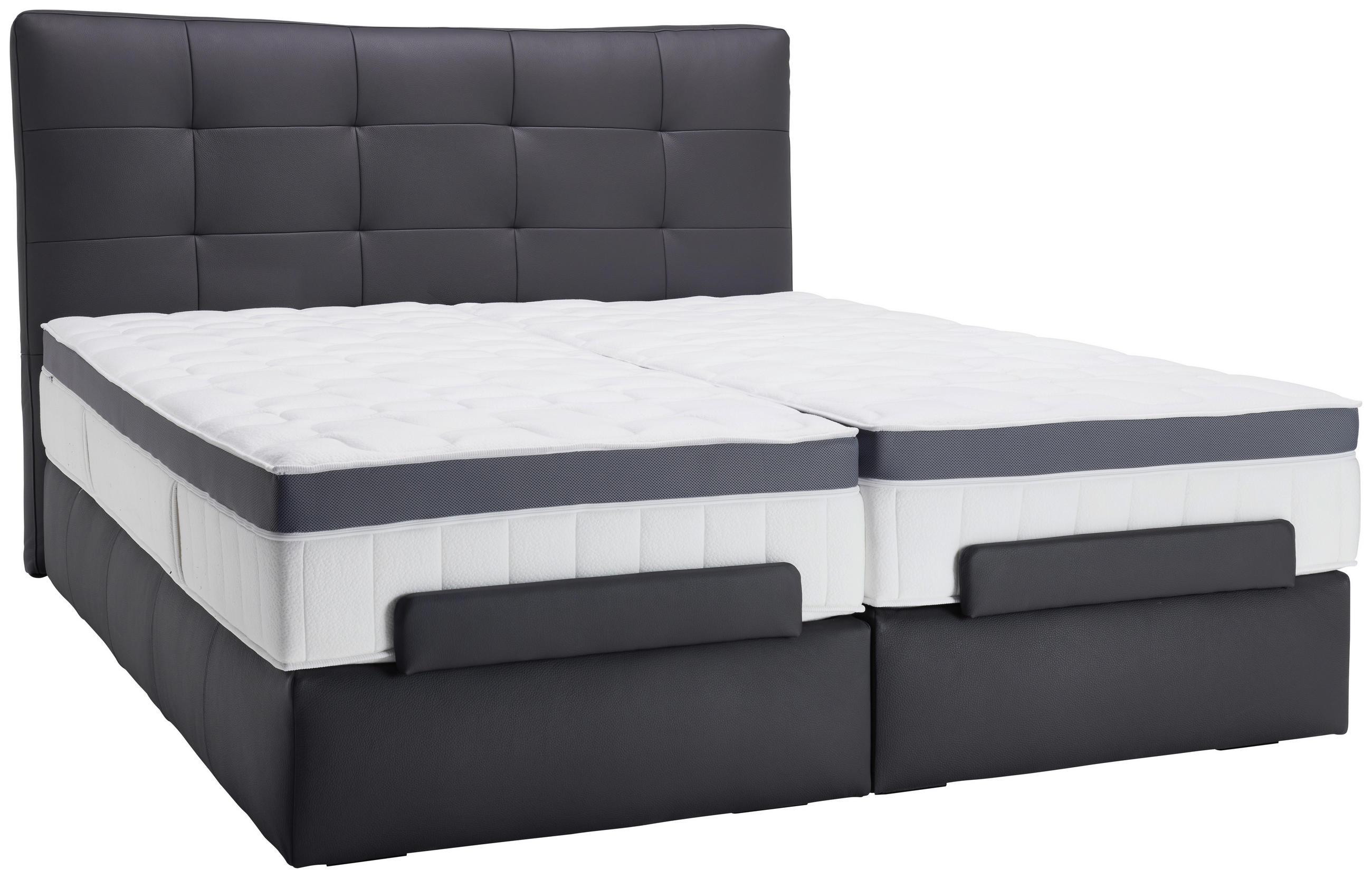 BOXSPRINGBETT 180/200 cm,  in Anthrazit, Fernbedienung, motorische Verstellbarkeit, H2 + H3 = mittel + fest  - Anthrazit/Schwarz, Design, Leder/Holz (180/200cm) - Novel