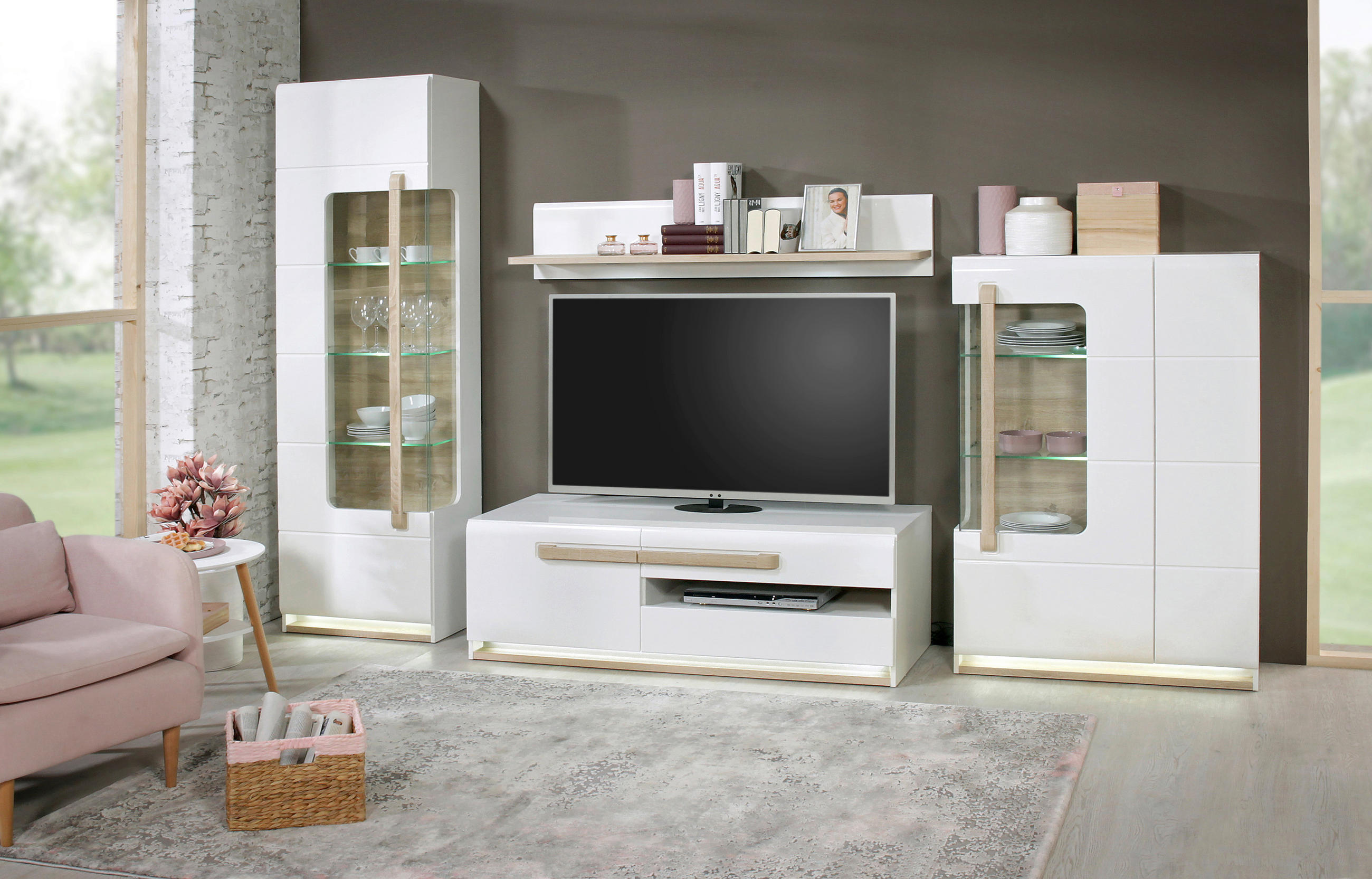 DNEVNI REGAL,  bela, barve hrasta  - barve hrasta/bela, Design, kovina/umetna masa (300/209/52cm) - Hom`in