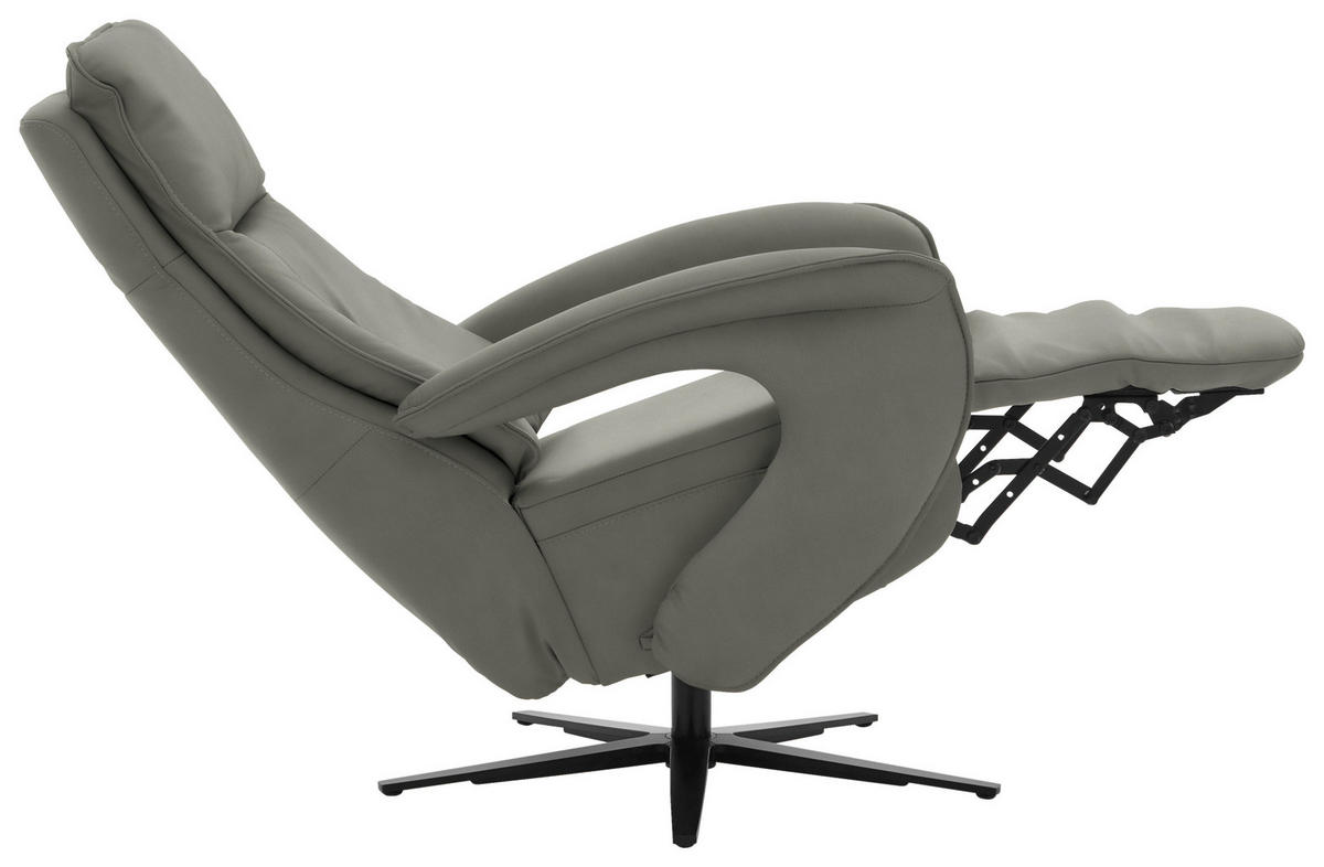RELAXSESSEL in Leder Grau  - Schwarz/Grau, Design, Leder/Metall (77/110/87cm) - Valdera