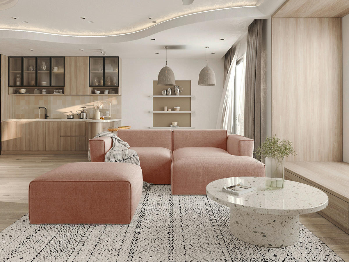 ECKSOFA Rosa Struktur  - Schwarz/Rosa, Design, Kunststoff/Textil (234/161cm) - P & B