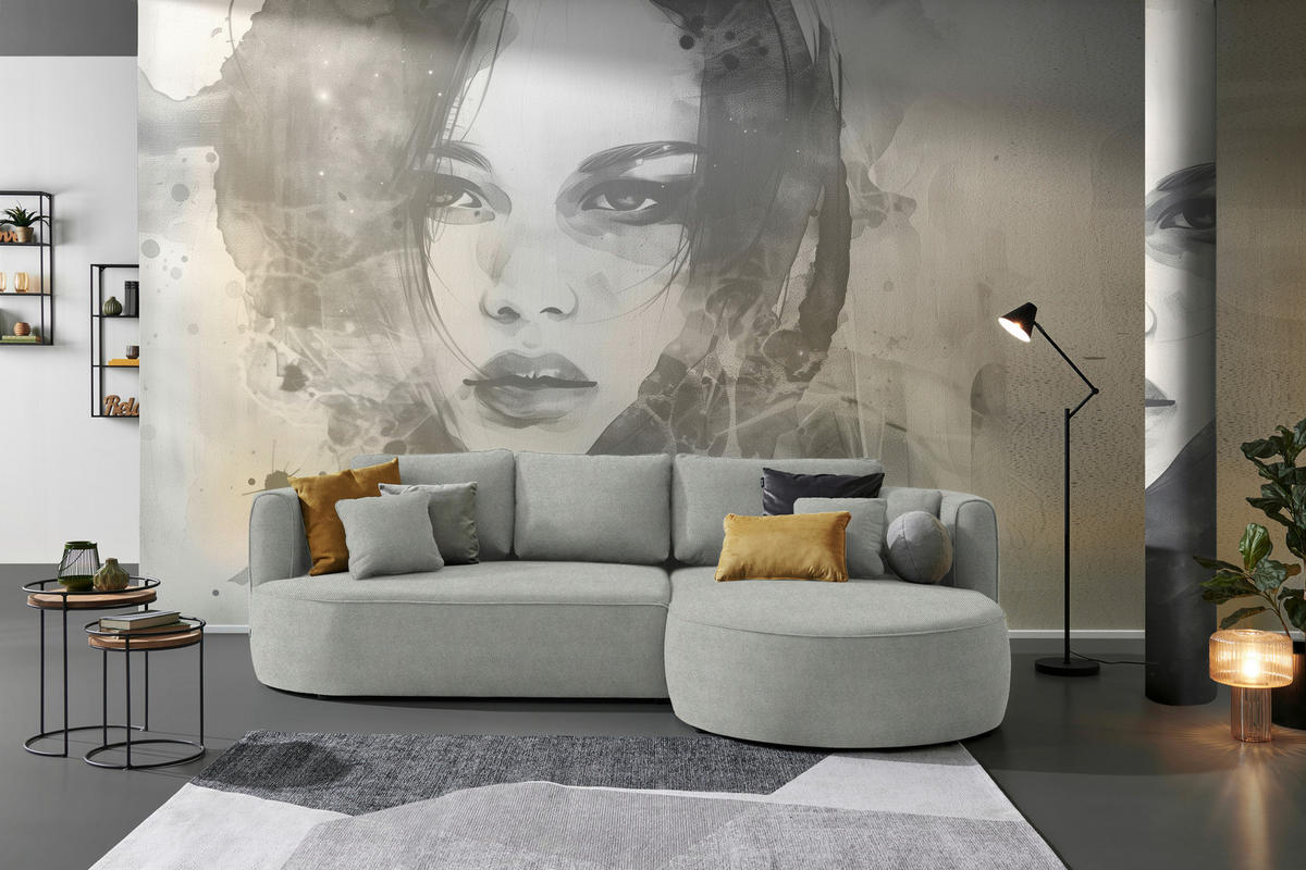 ECKSOFA in Webstoff Grau  - Schwarz/Grau, Modern, Kunststoff/Textil (284/183cm) - Welnova