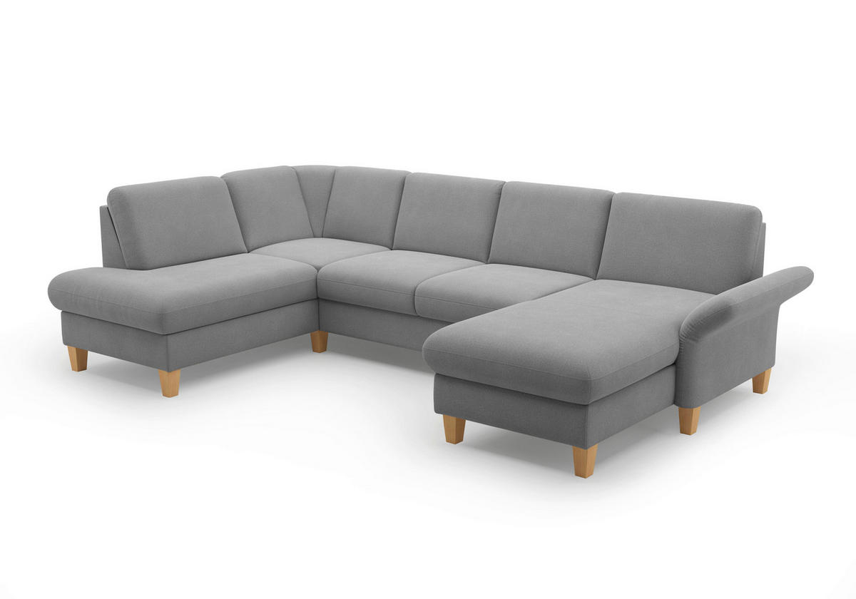 WOHNLANDSCHAFT Grau Flachgewebe  - Eichefarben/Grau, KONVENTIONELL, Holz/Textil (195/314/164cm) - Sit & More