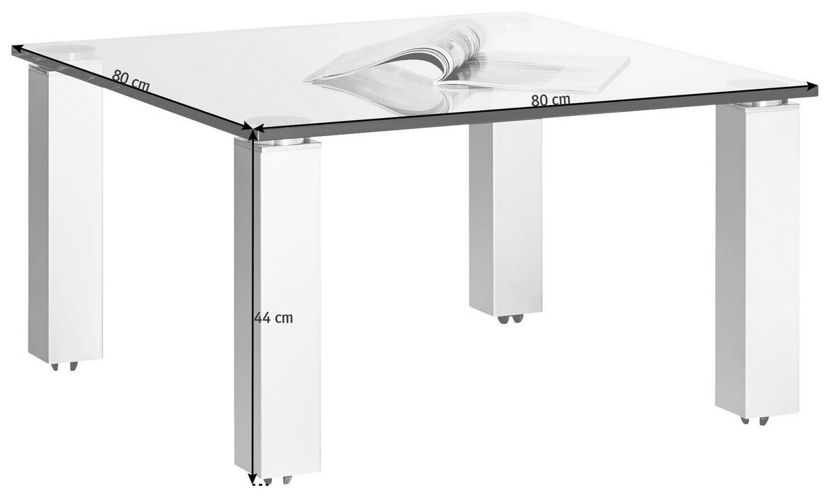 COUCHTISCH in Metall, Glas 80/80/44 cm  - Silberfarben, Basics, Glas/Kunststoff (80/80/44cm)