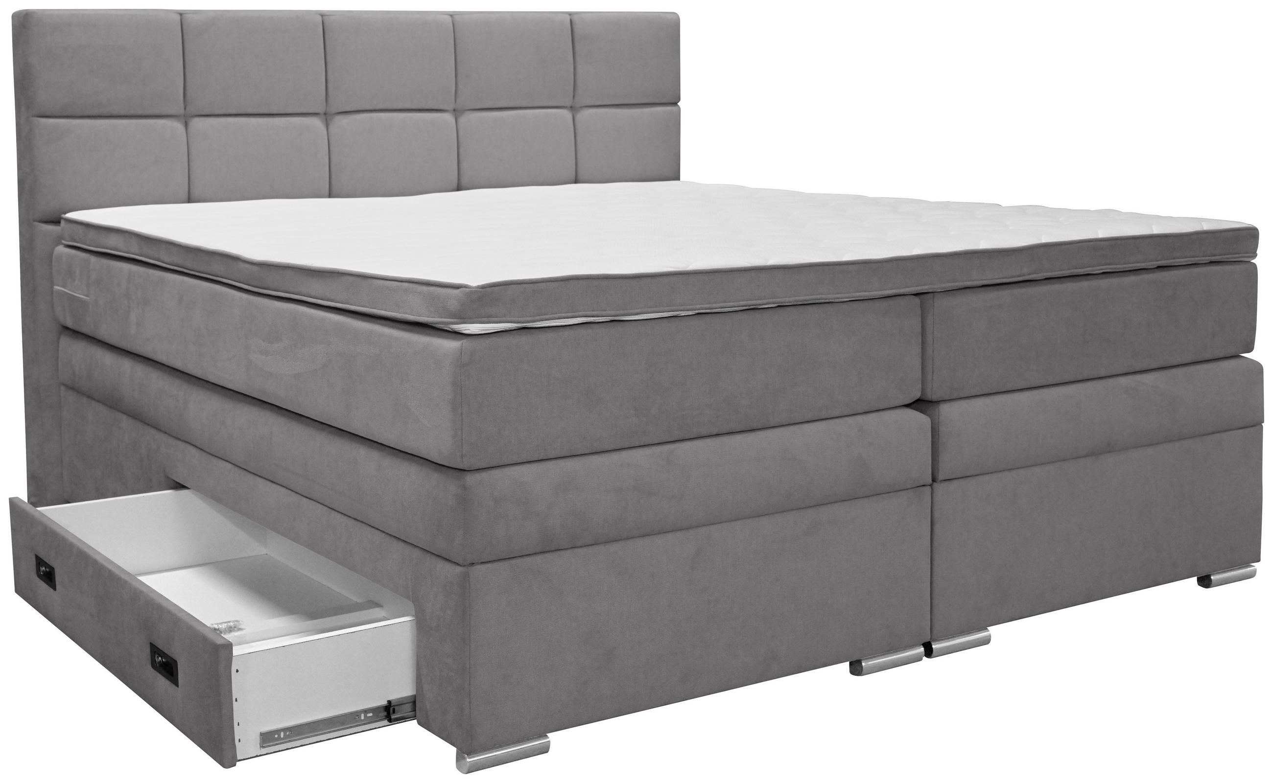 BOXSPRINGBETT 180/200 cm,  in Dunkelgrau, Topper, Matratzen, Bettschubladen, H3 + H3 = fest  - Dunkelgrau/Alufarben, KONVENTIONELL, Kunststoff/Textil (180/200cm) - Carryhome