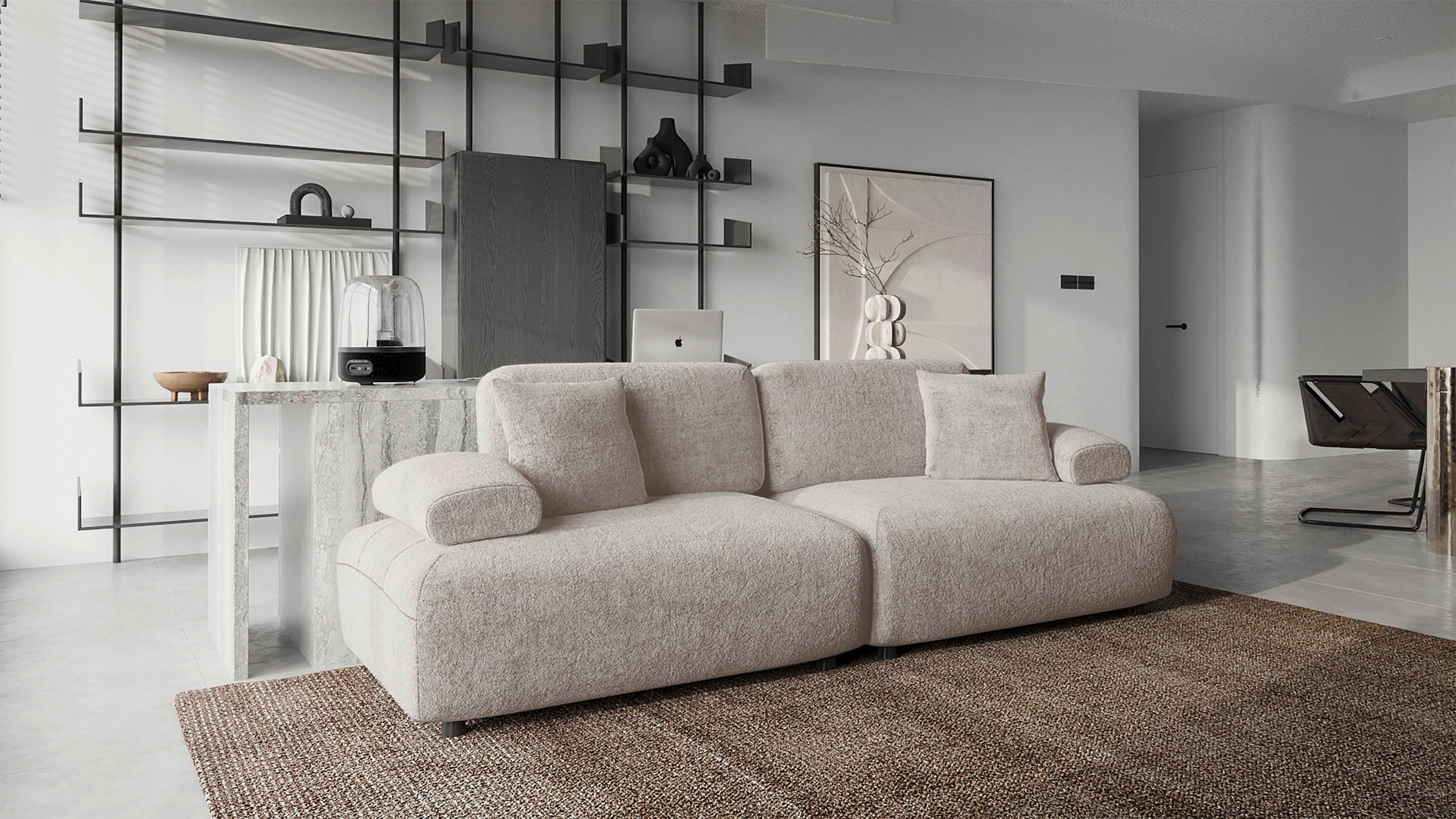 BIGSOFA Chenille Creme  - Creme/Schwarz, Design, Holz/Textil (235/80/95cm) - home24