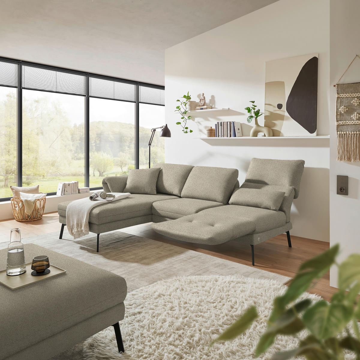 ECKSOFA  in Flachgewebe Sandfarben  175-224/255-365 cm  - Sandfarben/Schwarz, Design, Textil/Metall (175-224/255-365cm) - Dieter Knoll