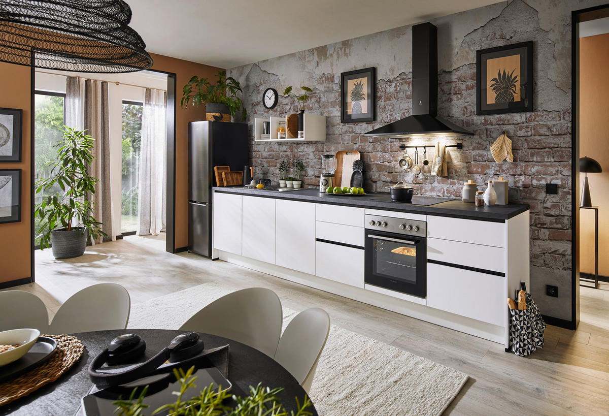 KÜCHENBLOCK 363,4 cm   in Weiß  - Schwarz/Weiß, Design, Holzwerkstoff (363,4cm) - Xora