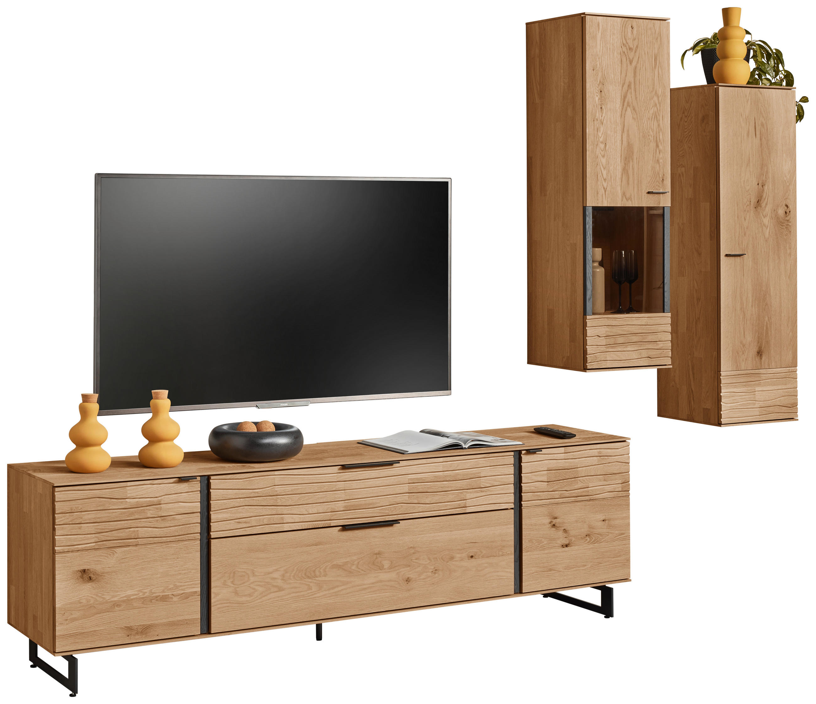 WOHNWAND  Eichefarben 288/212/44 cm  - Eichefarben/Anthrazit, Natur, Glas/Holz (288/212/44cm) - Valnatura