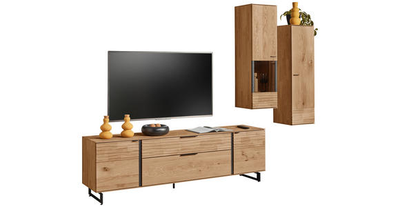 WOHNWAND  in Eichefarben  288/212/44 cm  - Eichefarben/Anthrazit, Natur, Glas/Holz (288/212/44cm) - Valnatura