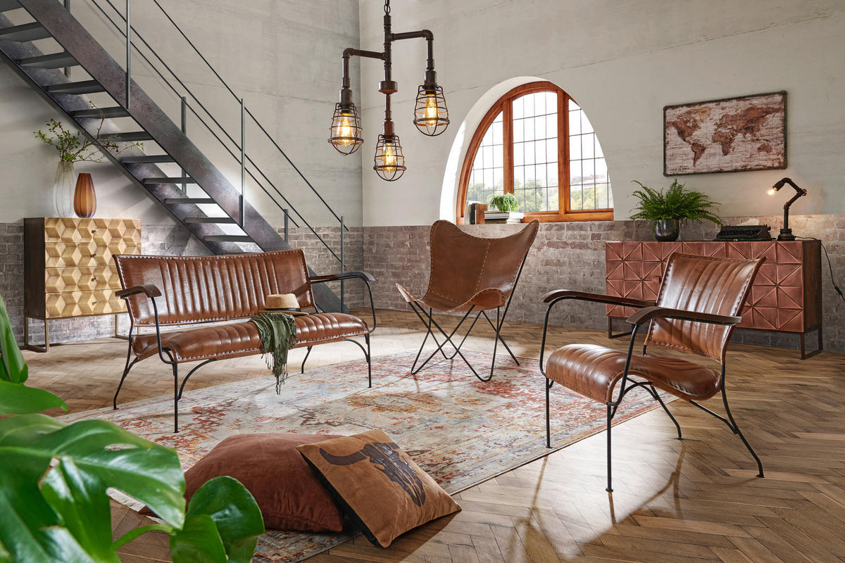 KLUPA  smeđa, crna  drvo, metal, koža      - crna/smeđa, Lifestyle, koža/drvo (133cm) - Ambia Home