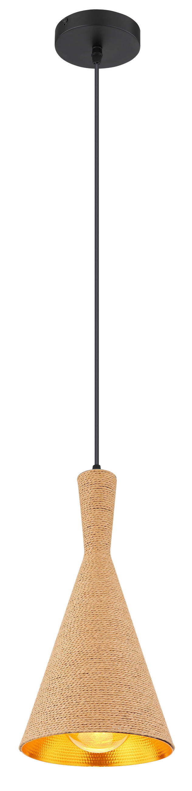 HÄNGELEUCHTE 19/140 cm  - Goldfarben/Schwarz, Natur, Textil/Metall (19/140cm) - Globo