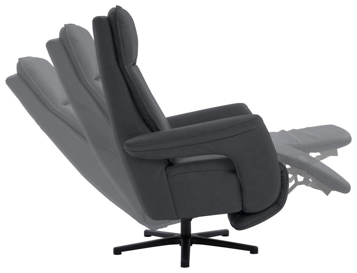 RELAXSESSEL in Leder Anthrazit  - Anthrazit/Schwarz, Design, Leder/Metall (83/112/87-174cm) - Valdera