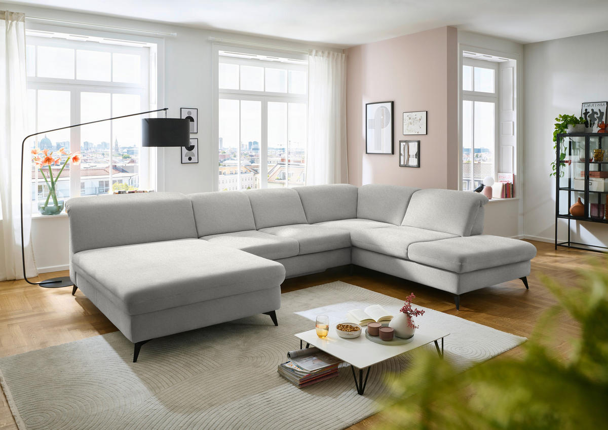 WOHNLANDSCHAFT Chenille Cappuccino  - Schwarz/Cappuccino, Design, Textil/Metall (198/369/255cm) - Beldomo Style