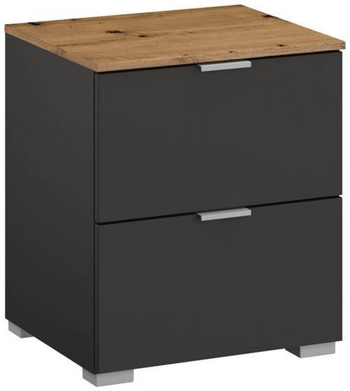 NACHTKÄSTCHEN 40/49/42 cm  in Graphitfarben, Eiche Artisan  - Alufarben/Graphitfarben, Trend, Holzwerkstoff/Metall (40/49/42cm) - Stylife