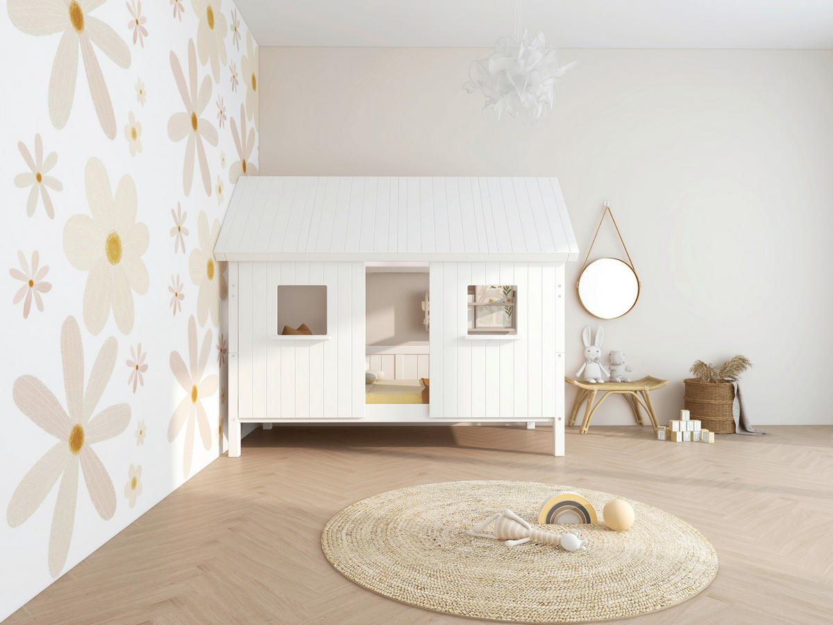 HAUSBETT 90/200 cm,  in Weiß, Rollrost  - Weiß, MODERN, Holz (90/200cm) - Chameo
