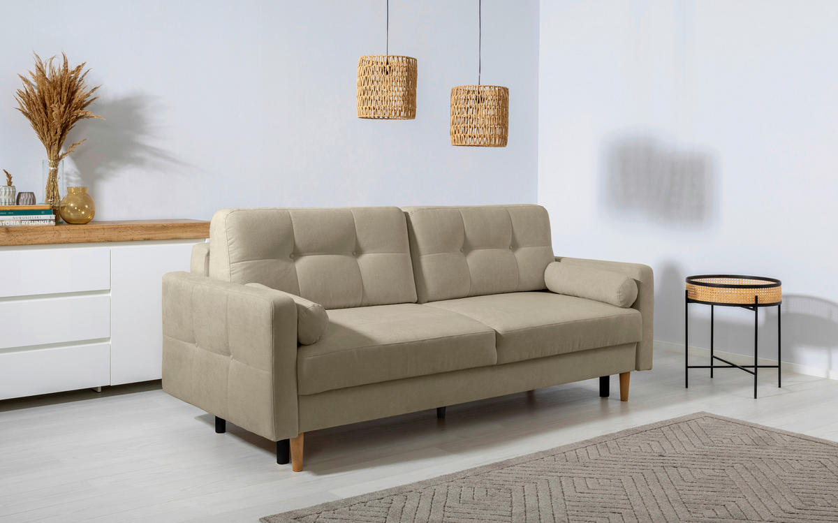 SCHLAFSOFA in Taupe  - Taupe/Buchefarben, Design, Holz/Textil (222/93/99cm) - MID.YOU