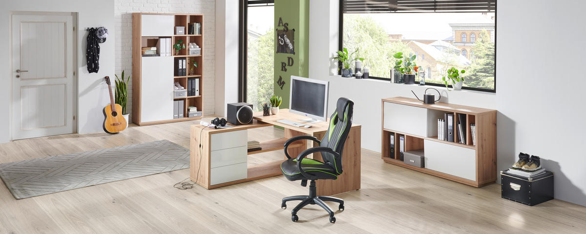 AKTENSCHRANK 139/84/35,5 cm  - Weiss Hochglanz/Eiche Artisan, Design, Holzwerkstoff (139/84/35,5cm) - Stylife