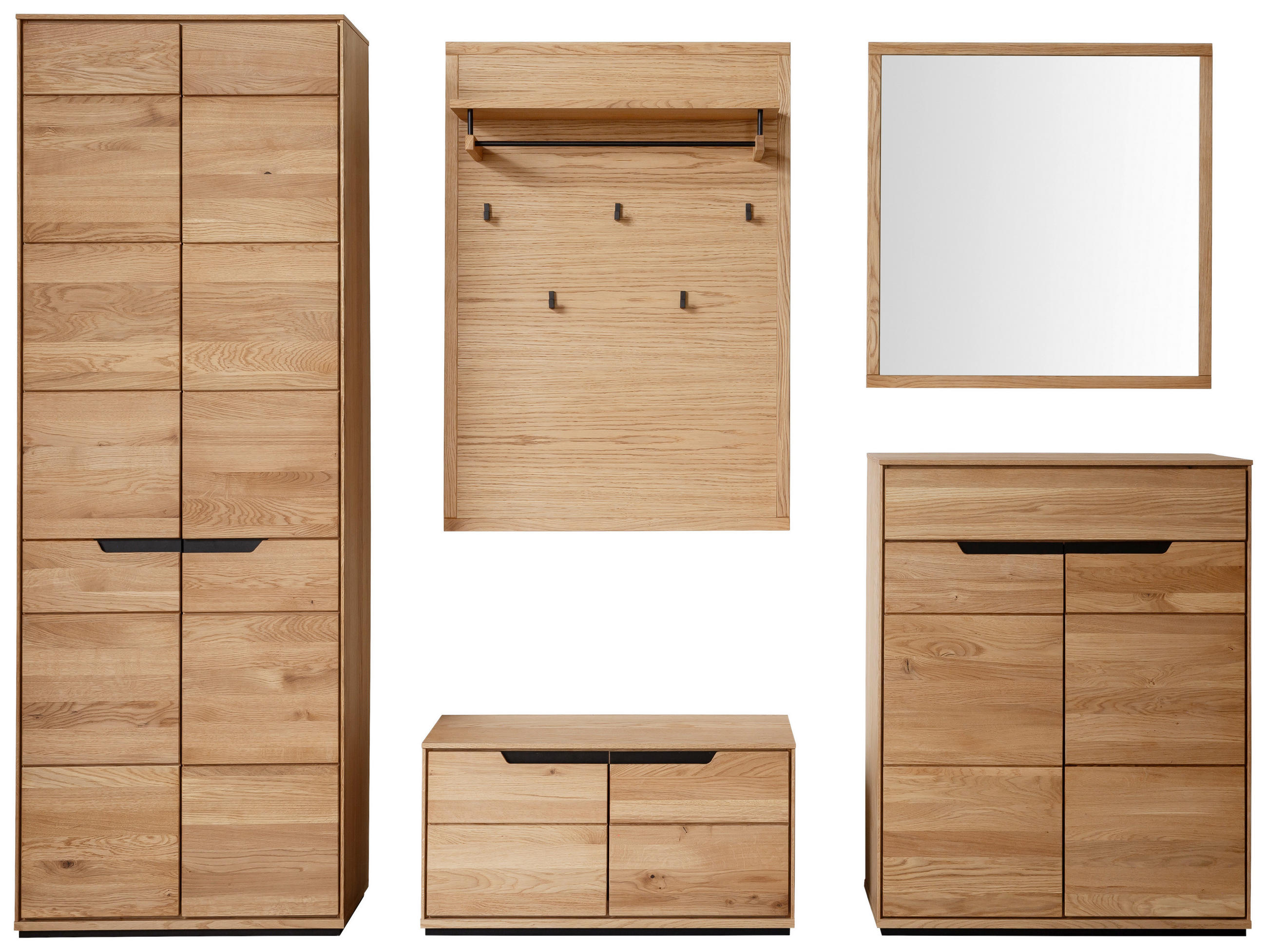 GARDEROBE 5-teilig 267/195/41 cm  - Wildeiche, Natur, Glas/Holz (267/195/41cm) - Linea Natura
