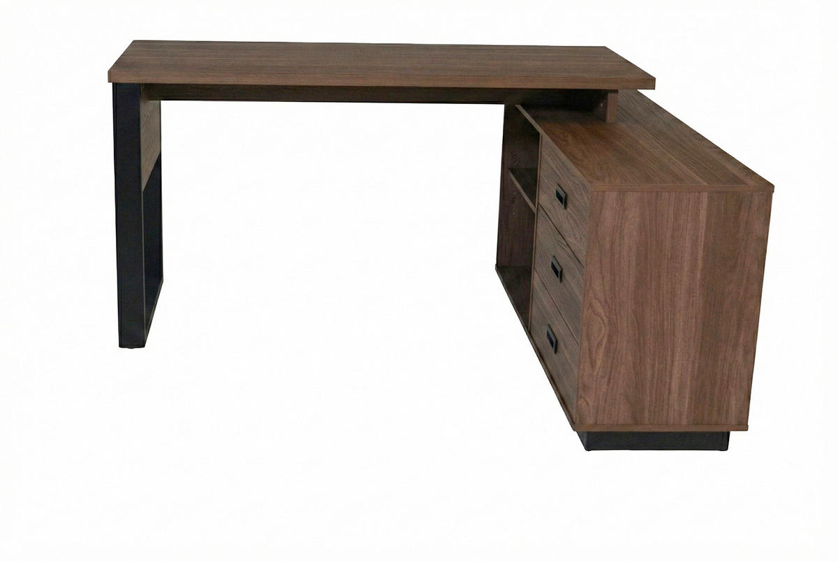 ECKSCHREIBTISCH  Schwarz, Walnussfarben Kabeldurchlass, Stauraum, seitenverkehrt montierbar, in verschiedenen Holzarten erhältlich  - Walnussfarben/Schwarz, KONVENTIONELL, Holzwerkstoff/Metall (150/75,5/116cm) - MID.YOU