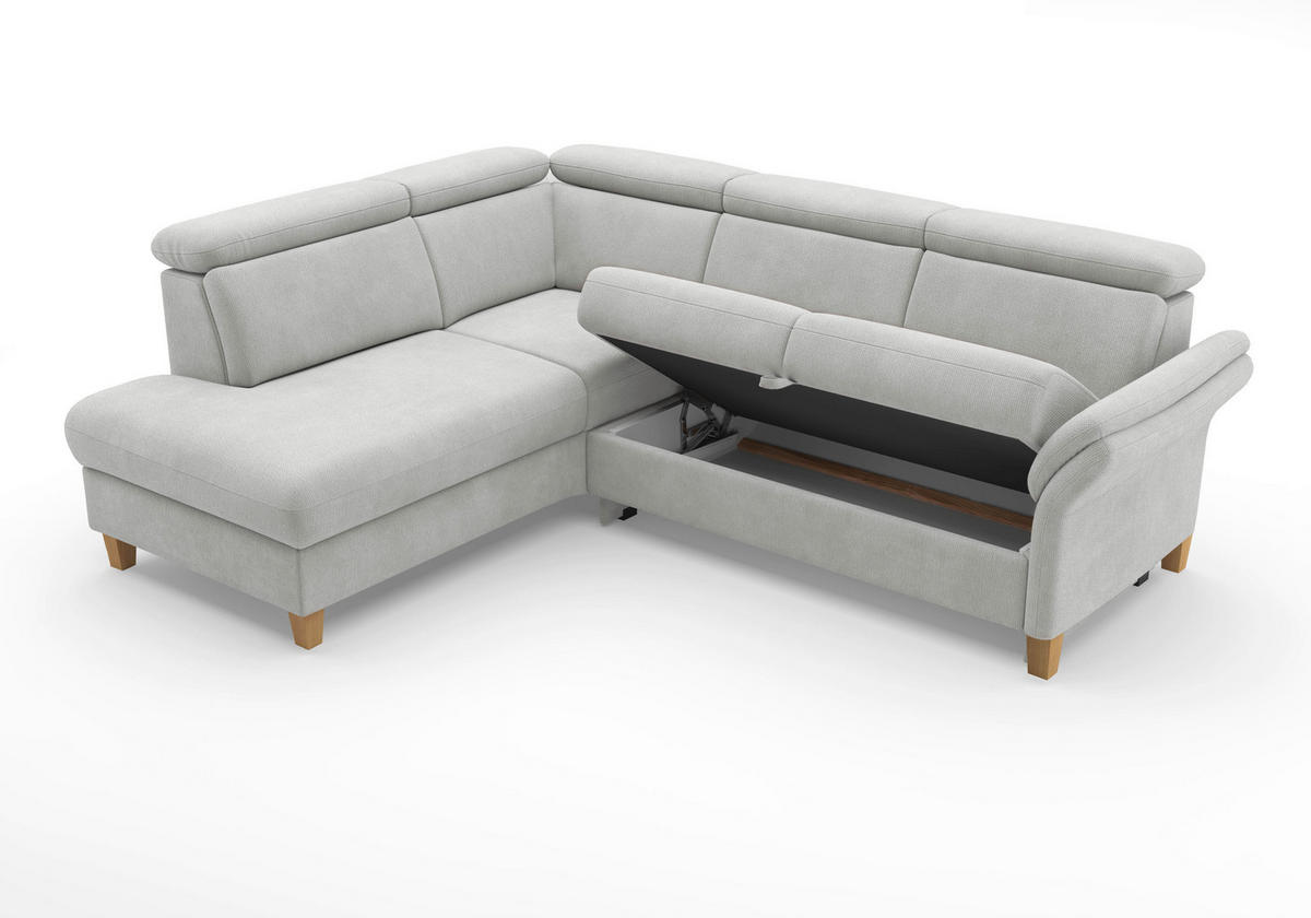 ECKSOFA GLENDALE E Silberfarben Flachgewebe  - Eichefarben/Silberfarben, KONVENTIONELL, Holz/Textil (193/247cm) - Sit & More