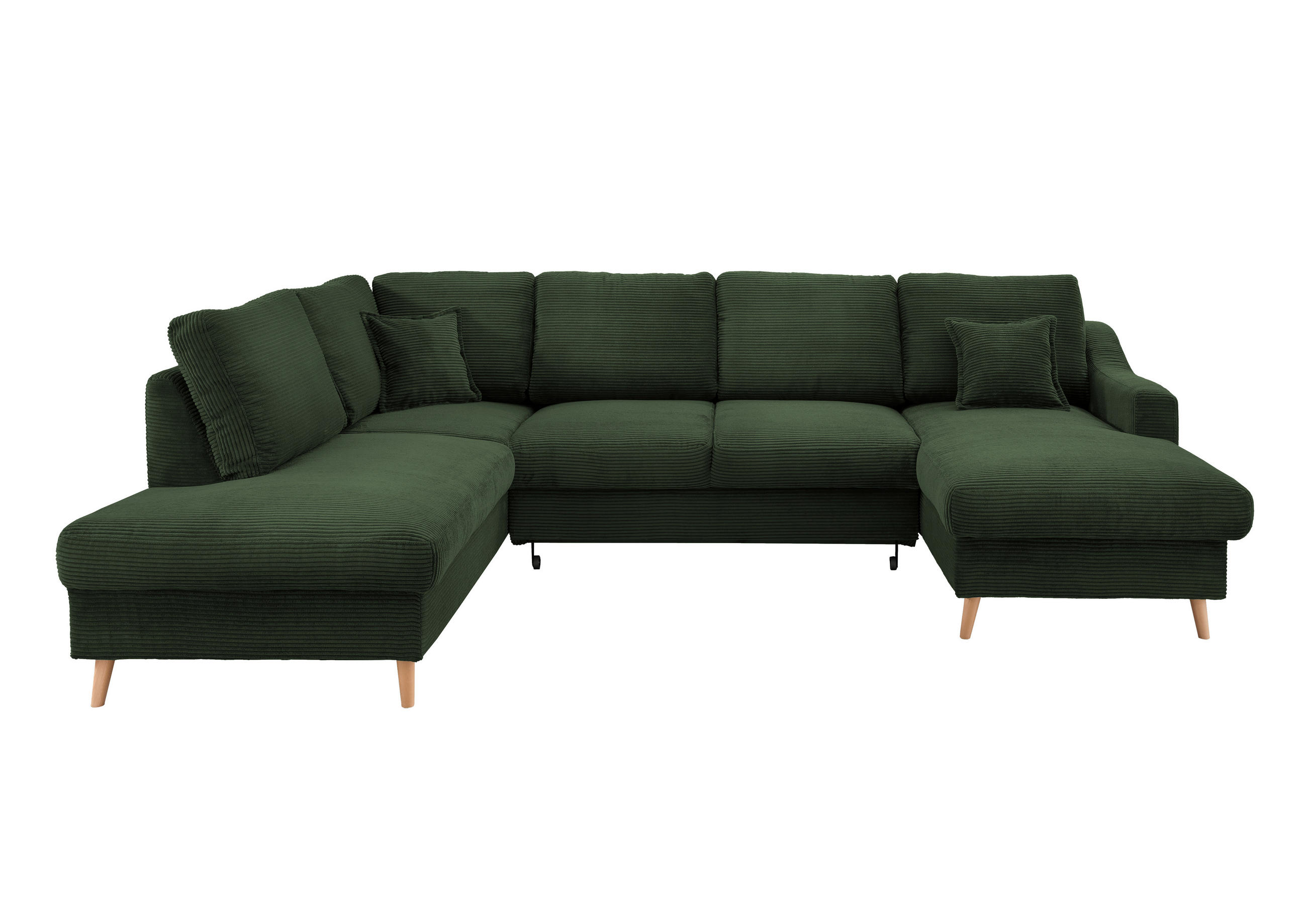 WOHNLANDSCHAFT in Cord Dunkelgrün  - Dunkelgrün/Naturfarben, KONVENTIONELL, Holz/Textil (200/301/150cm) - P & B