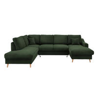 WOHNLANDSCHAFT in Cord Dunkelgrün  - Dunkelgrün/Naturfarben, Konventionell, Holz/Textil (200/301/150cm) - P & B