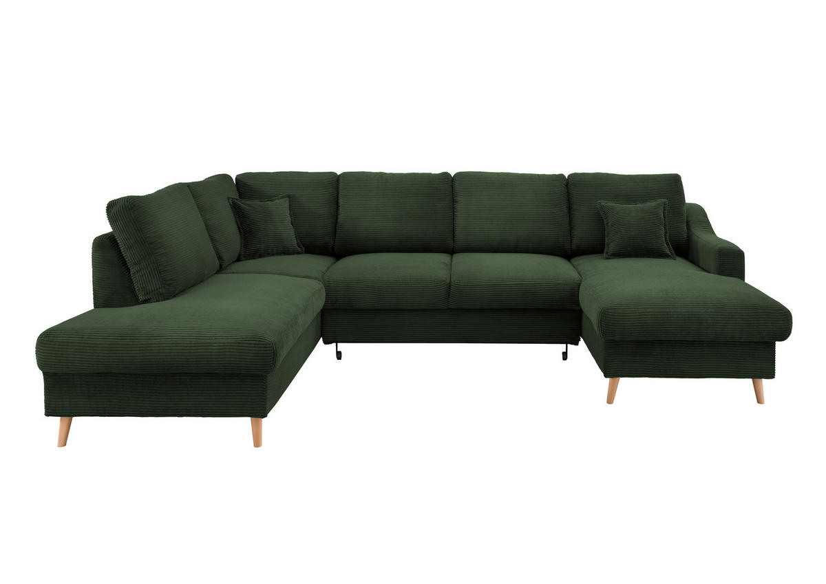 WOHNLANDSCHAFT in Cord Dunkelgrün  - Dunkelgrün/Naturfarben, Konventionell, Holz/Textil (200/301/150cm) - P & B