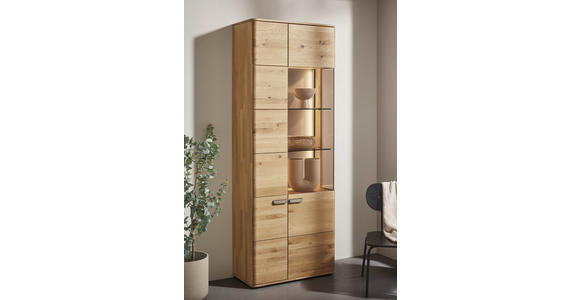 VITRINE  in massiv Wildeiche Wildeiche - Wildeiche/Schwarz, Natur, Glas/Holz (76,9/207/37,1cm) - Valnatura